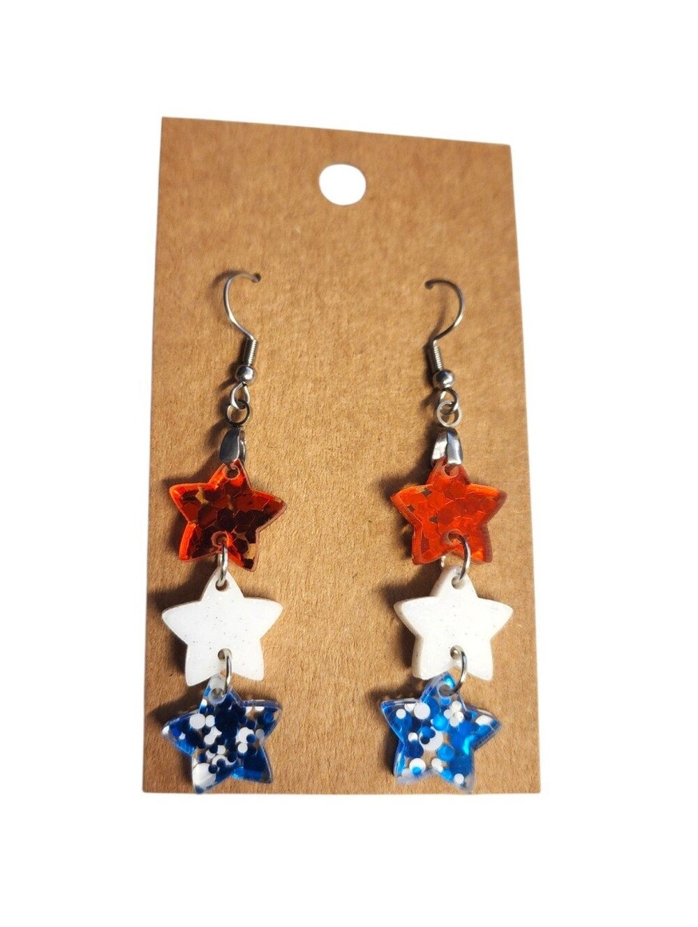 Patriotic Glitter Tiered Star Acrylic Drop Earrings